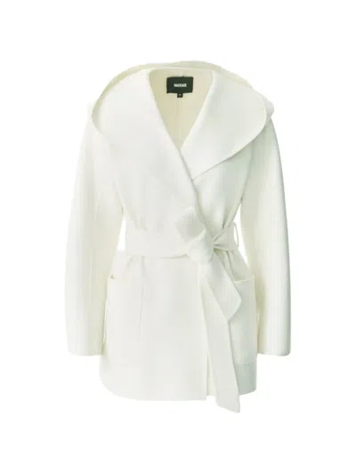 Mackage Paya Hooded Belted Coat In Neutral