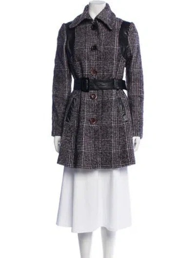 Pre-owned Mackage Plaid Print Coat In Black/purple