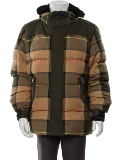 Pre-owned Mackage Plaid Print Puffer Coat In Green