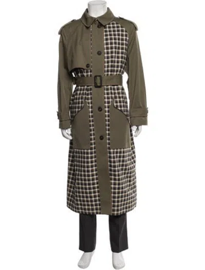 Pre-owned Mackage Plaid Print Trench Coat In Green