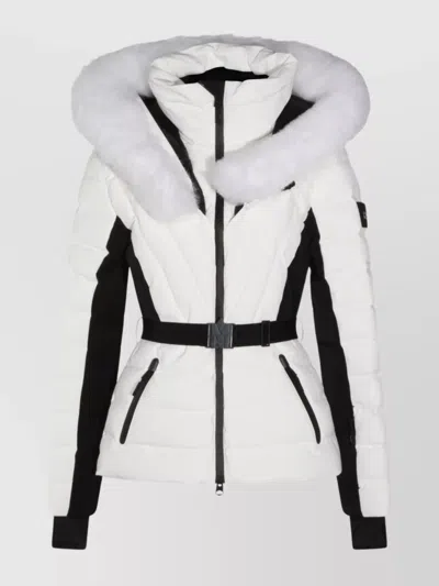 Mackage Quilted Hooded Jacket With Belt And Fur In White