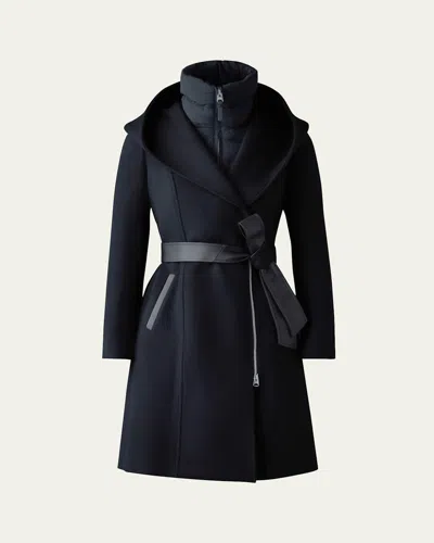 Mackage Shia 2-in-1 Double-face Wool Coat With Removable Bib In Black
