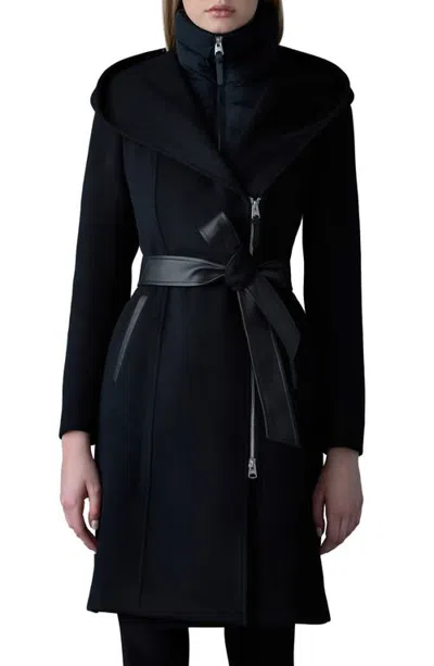 Mackage Shia Hooded Wool Coat In Black