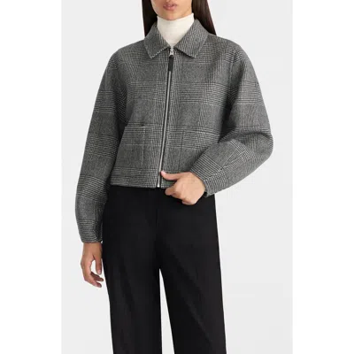 Mackage Solana Plaid Wool Jacket With Leather Trim In Gray