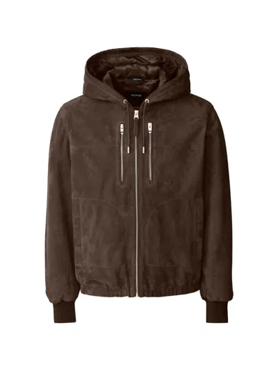 Mackage Sylas-su Hooded Zipped Suede Jacket In Brown