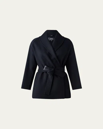 Mackage Tyra Double-face Wool Wrap Coat With Tie Belt In Black