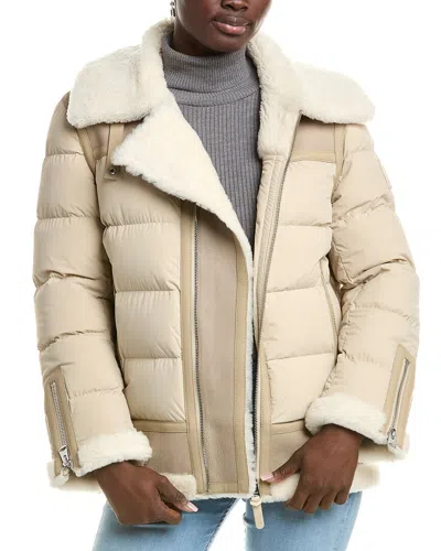 Mackage Vanna Mixed Shearling Down Jacket In Beige