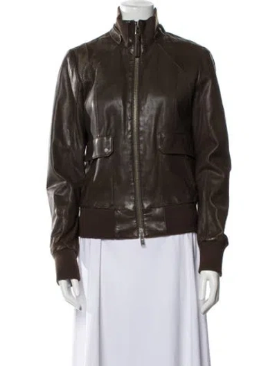 Pre-owned Mackage Vintage Leather Bomber Jacket In Brown