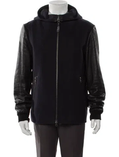 Pre-owned Mackage Virgin Wool Moto Jacket In Blue