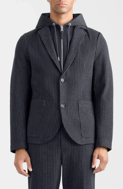 Mackage Wells Pinstripe Jacket With Removable Hooded Bib In Blue