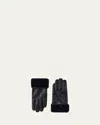 Mackage Willis Leather Gloves With Shearling Cuffs In Black