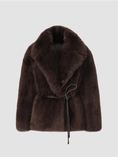 Mackage Women's Ali Rope-belt Shearling Coat In Coffee