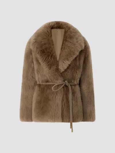 Mackage Women's Ali Rope-belt Shearling Coat In Light Camel
