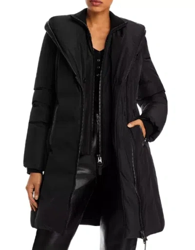Pre-owned Mackage Women's Black Kay Asymmetric Hooded Coat, Medium