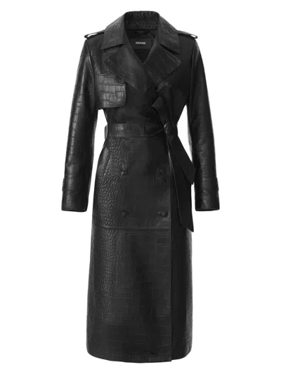 Mackage Women's Gael Croc-embossed Leather Double-breasted Trench Coat In Black