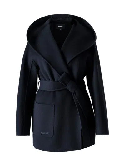 Mackage Wool Belted Midi Coat In Black