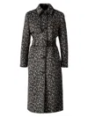 Mackage Zeva-a Leopard Pattern Wool Blend & Leather Trench Coat In Black
