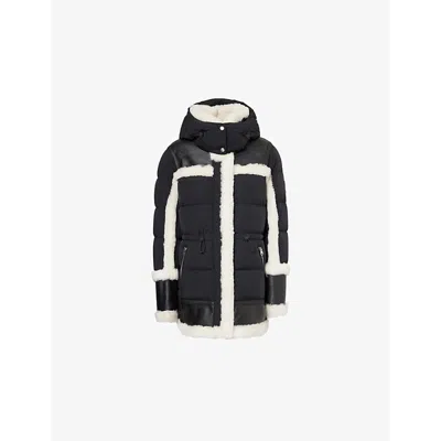 Mackage Womens Black Natural Lilibeth Shearling-trims Regular-fit Stretch-recycled-nylon Down Jacket