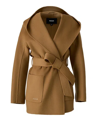 Mackage Wool Belted Midi Coat In Brown