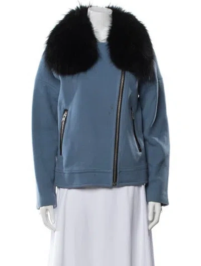Pre-owned Mackage Wool Biker Jacket In Blue