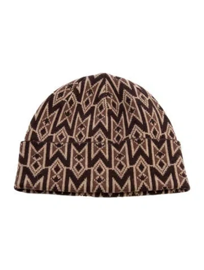 Pre-owned Mackage Wool Knit Pattern Print Beanie In Brown