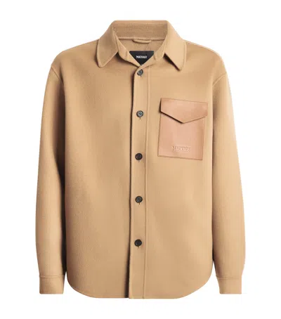 Mackage Wool Leather-pocket Emmanuel Overshirt In Beige