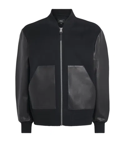 Mackage Wool Leather-trim Emilio Bomber Jacket In Blue