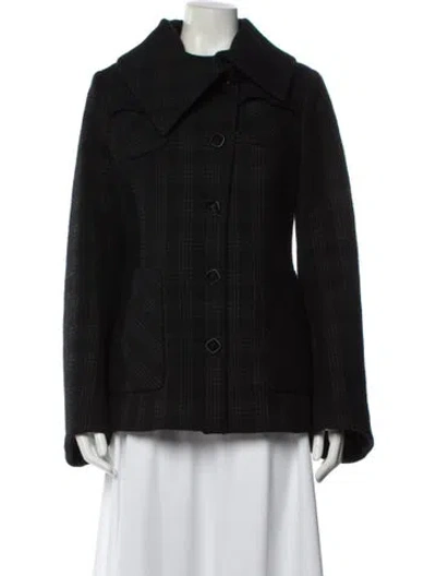 Pre-owned Mackage Wool Plaid Print Coat In Black
