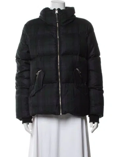 Pre-owned Mackage Wool Plaid Print Down Coat In Black