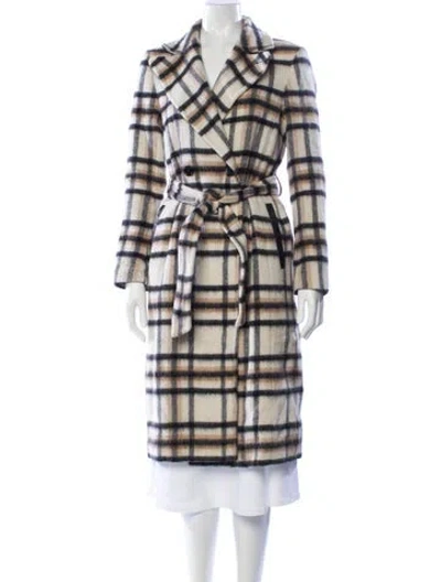 Pre-owned Mackage Wool Plaid Print Trench Coat In White