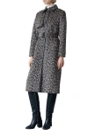 Mackage Zeva-a Leopard Pattern Wool Blend & Leather Trench Coat In Gray
