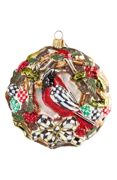 Mackenzie-childs Mackenzie Childs 2025 Cardinal Wreath Glass Ornament In Multi
