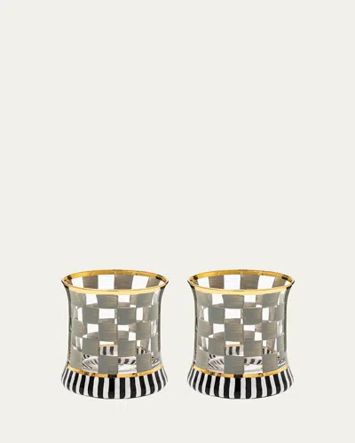 MACKENZIE-CHILDS 8 OZ. CARNIVAL STERLING GLASS TUMBLER, SET OF 2