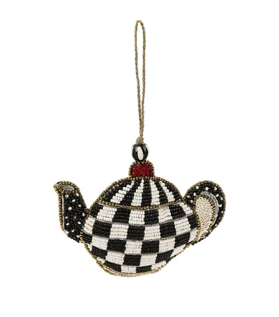 Mackenzie-childs Beaded Courtly Check Teapot Tree Decoration In Black