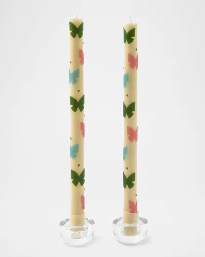 Mackenzie-childs Butterfly Pastel Dinner Candles, Set Of 2 In Multi