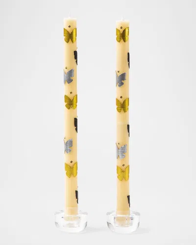 Mackenzie-childs Butterfly Silver/gold Dinner Candles, Set Of 2 In Multi