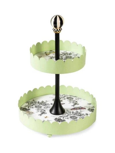 Mackenzie-childs Butterfly Toile Two Tiered Stand In Green