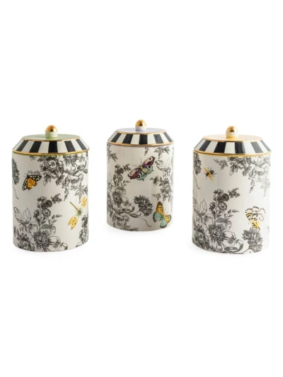 Mackenzie-childs Butterfly Toile 3-piece Canisters Set In Multi