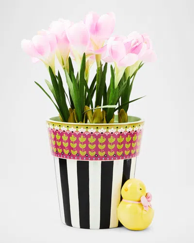 Mackenzie-childs Calico Potted Crocus With Chick In Multi
