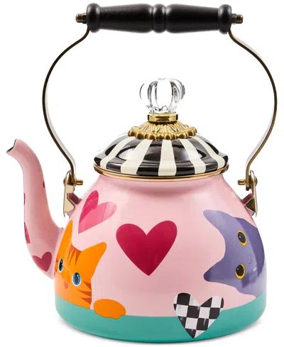 Mackenzie-childs Mackenzie Childs Cat Love Enameled Steel 2-quart Tea Kettle In Pink