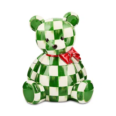 Mackenzie-childs Check It Out Bear Cookie Jar In Green