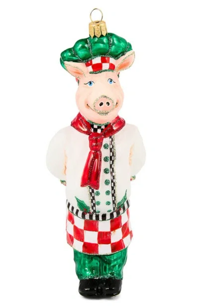 Mackenzie-childs Mackenzie Childs Check It Out Chef Pig Glass Ornament In Multi