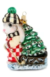 Mackenzie-childs Mackenzie Childs Check It Out Christmas Hare Glass Ornament In Multi