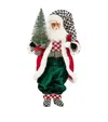 Mackenzie-childs Mackenzie Childs Check It Out Fabric Santa With Tree In Green