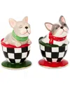 Mackenzie-childs Check It Out French Bulldog Salt & Pepper Set In Multi