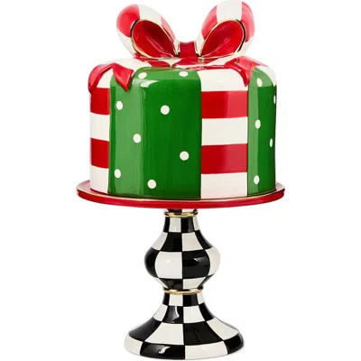 Mackenzie-childs Mackenzie Childs Check It Out Gift Box Lidded Ceramic Cake Stand In Multi