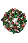 Mackenzie-childs Mackenzie Childs Check It Out Illuminated Holiday Wreath In Green