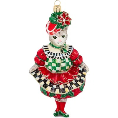 Mackenzie-childs Mackenzie Childs Check It Out Miss Kitty Glass Ornament In Red