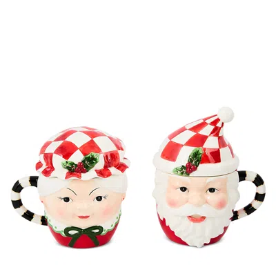 Mackenzie-childs Check It Out Mr. & Mrs. Claus Mugs, Set Of 2 In Multi