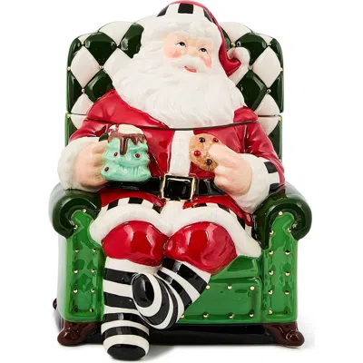 Mackenzie-childs Mackenzie Childs Check It Out Santa Cookie Jar In Multi